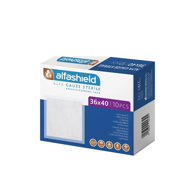 Alfashield Αποστειρωμένη Γάζα 36cm x 40cm, 10τεμάχια