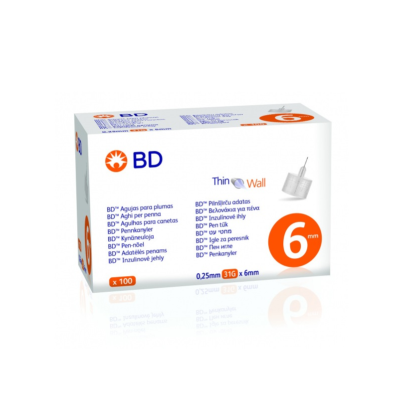 Web 1280 – 349 BD Thin Wall Αποστειρωμένες Βελόνες για Πένες Ινσουλίνης 31GX6MM, 100 Tμχ - Image 1