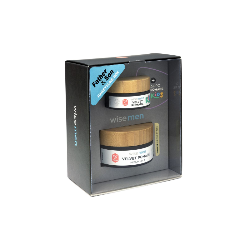 Web 1280 – 366 FATHER & SON HAIRSTYLING BOX WISE MEN VELVET POMADE Medium Hold + ΔΩΡΟ Kids Velvet Pomade - Image 1