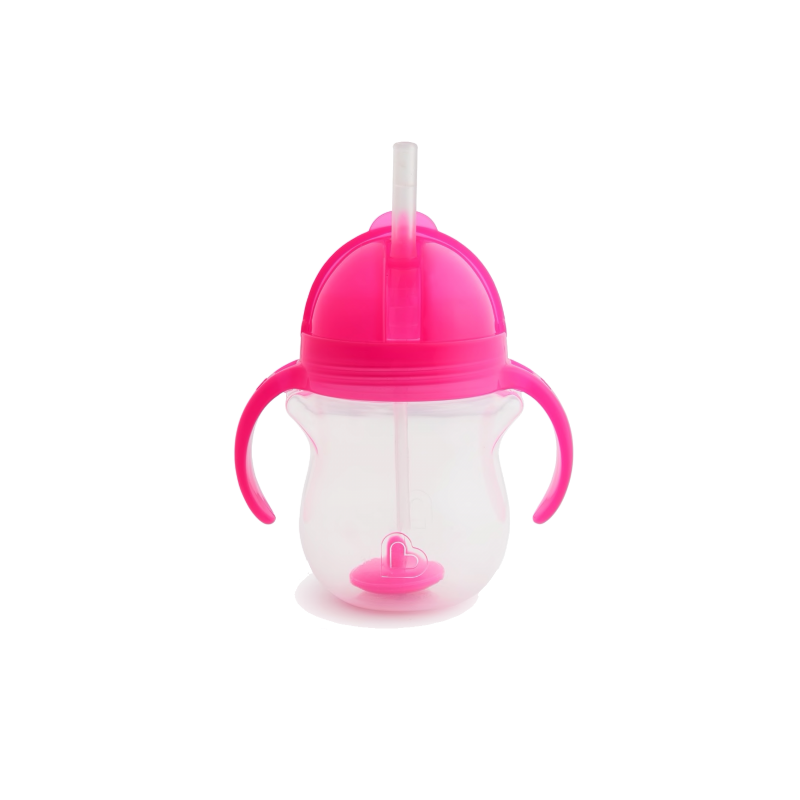 Web 1280 – 509 MUNCHKIN Tip & Sip Straw Cup Ποτήρι με Καλαμάκι & Βαρίδι που δε Χύνεται, Ροζ - 207ml - Image 1