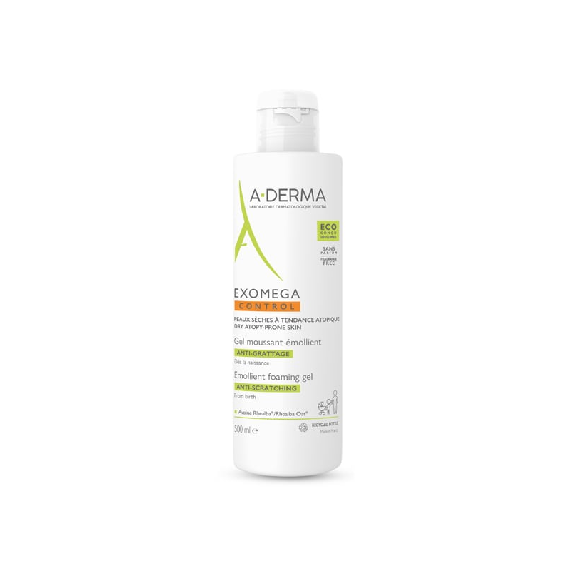 A-Derma Exomega Control Gel Moussant Emollient Κρεμώδης Αφρός Καθημερινής Χρήσης για το Ατοπικό & Πολύ Ξηρό Δέρμα, 500ml