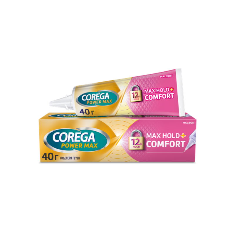 5054563177650 Corega Max Hold+Comfort, Στερεωτική Κρέμα Τεχνητής Οδοντοστοιχίας για έως και 12 ώρες συγκράτησης, 40gr - Image 1