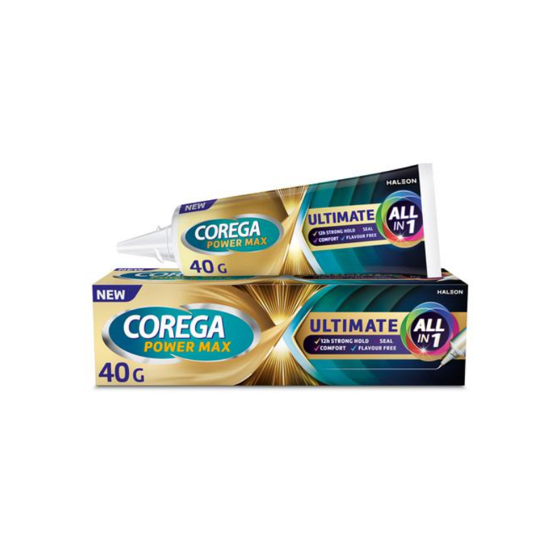 5054563209320 Corega Ultimate All-In-One, Στερεωτική Κρέμα Τεχνητής Οδοντοστοιχίας για Ακόμα μεγαλύτερη δύναμη μασήματος, 40gr. - Image 1