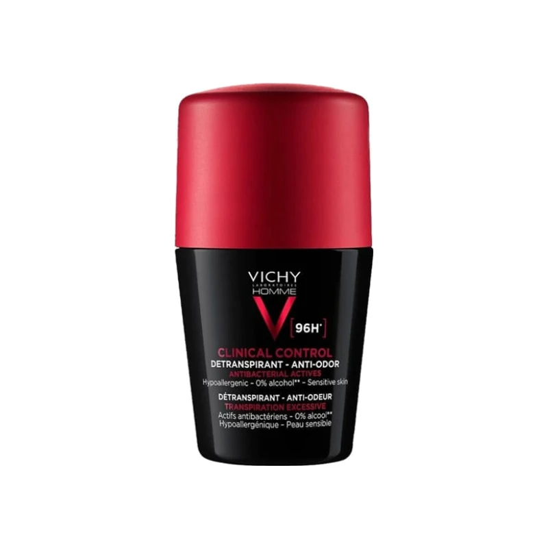 3337875805025-recrop Vichy Homme Clinical Control 96h Detranspirant Anti-Odor Deodorant Roll-on for Sensitive Skin, 50ml - Image 1
