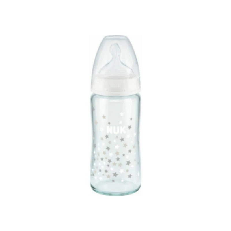 4008600387275-recrop Nuk First Choice+ Γυάλινο Μπιμπερό με Θηλή Σιλικόνης (Μ) από 0-6m, 240ml - Image 1