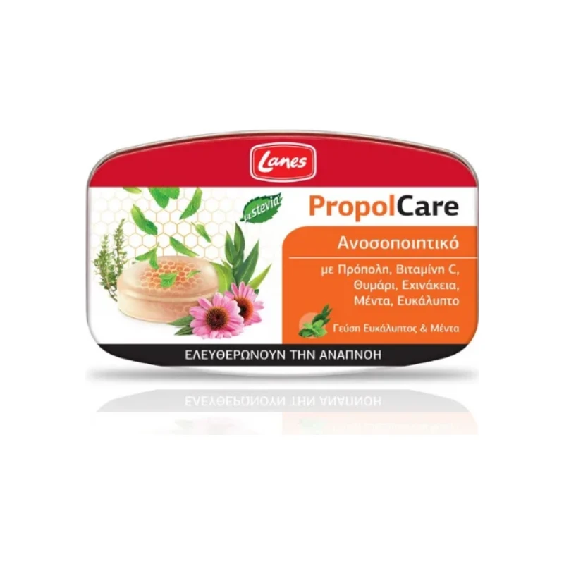5201314087632-recrop Lanes PropolCare Throat Candies Eucalyptus & Mint, 54gr - Image 1