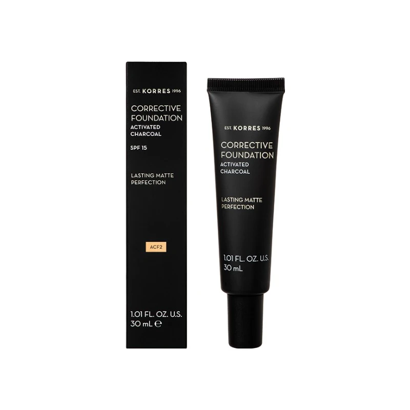 5203069093203-recrop Korres Activated Charcoal Corrective Foundation 15 SPF No ACF2, 30 ml - Image 1