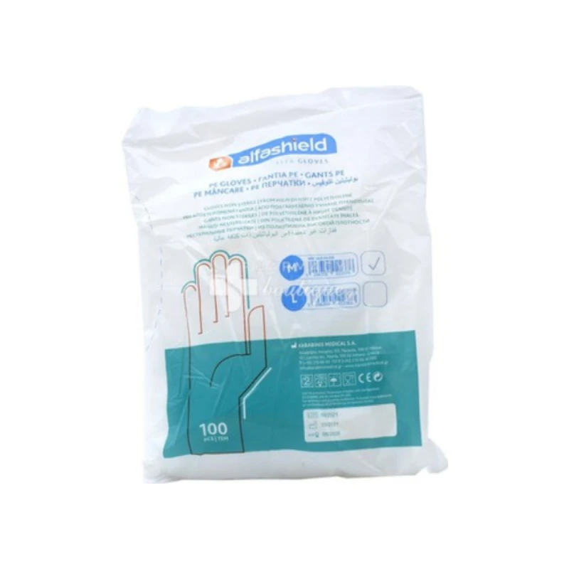 5206355022376-recrop Alfashield Alfa Gloves,Medium Μη Αποστειρωμένα Γάντια από Πολυαιθυλένιο Υψηλής Πυκνότητας, 100τμχ - Image 1