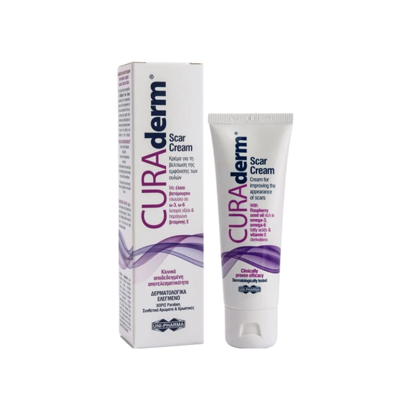 5206938002719-recrop Uni-Pharma Curaderm Scar Cream, 50ml - Image 1
