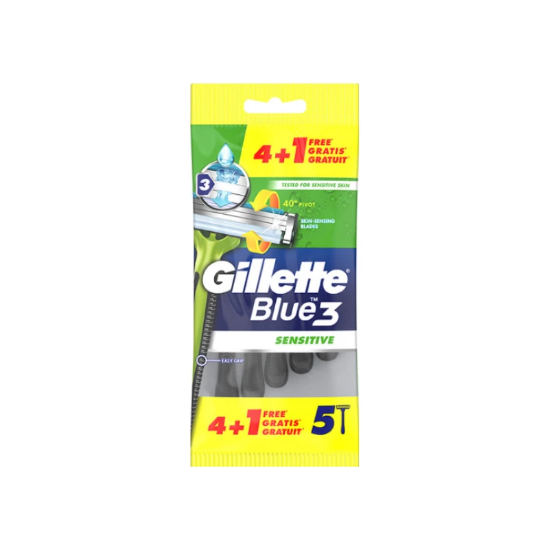 7702018476626-recrop GILLETTE Blue 3 Sensitive Ξυραφάκια μιας χρήσης 4+1τεμάχια Δώρο - Image 1